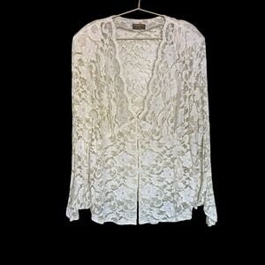 Midnight Velvet Ivory Floral Lace Sheer Button Blouse L Boho Romantic Cottage